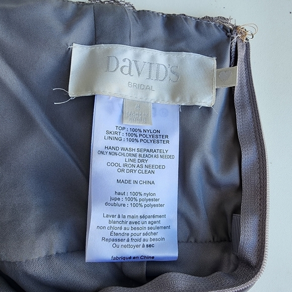 DAVIDS BRIDAL Silver Gray Bridesmaid Halter Tie Strapless Dress Nylon Mesh Sz 4 - Picture 12 of 14